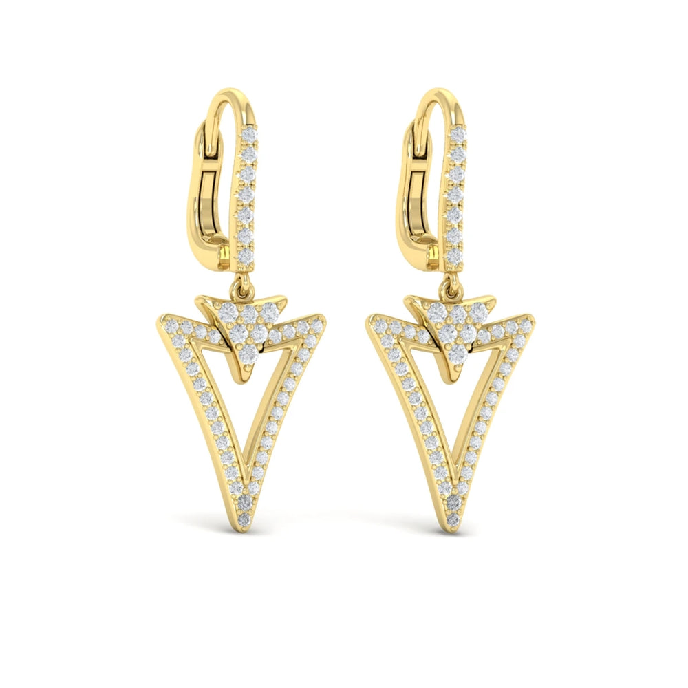 Diamond Open Double Trinity Huggie Earrings Yellow Gold