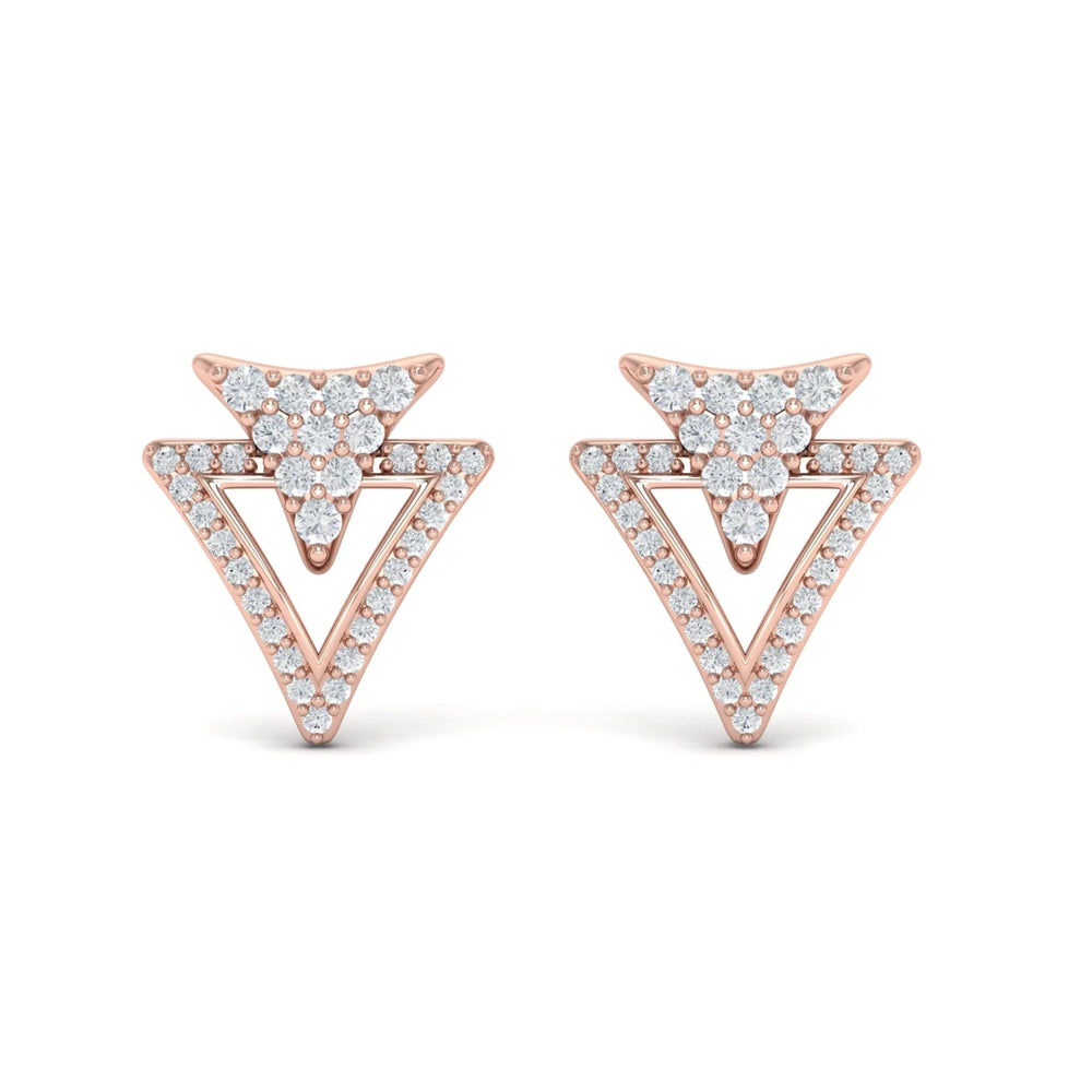 Diamond Double Trinity Open Stud Earrings Rose Gold