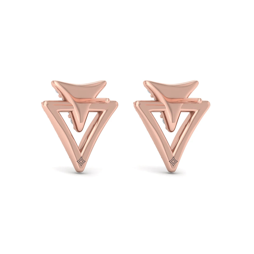 Diamond Double Trinity Open Stud Earrings Rose Gold