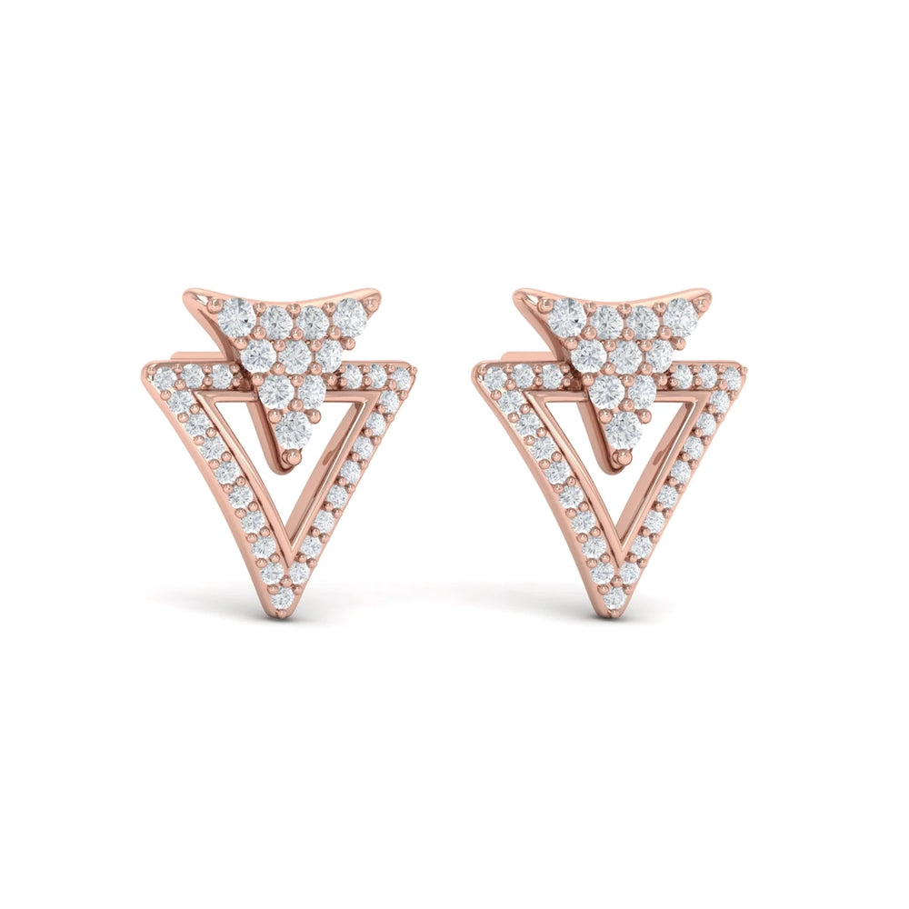 Diamond Double Trinity Open Stud Earrings Rose Gold