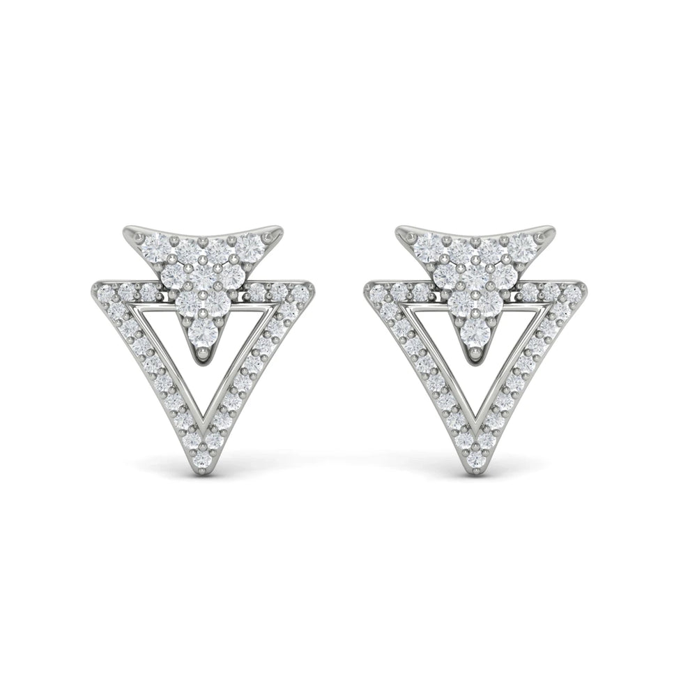 Diamond Double Trinity Open Stud Earrings White Gold