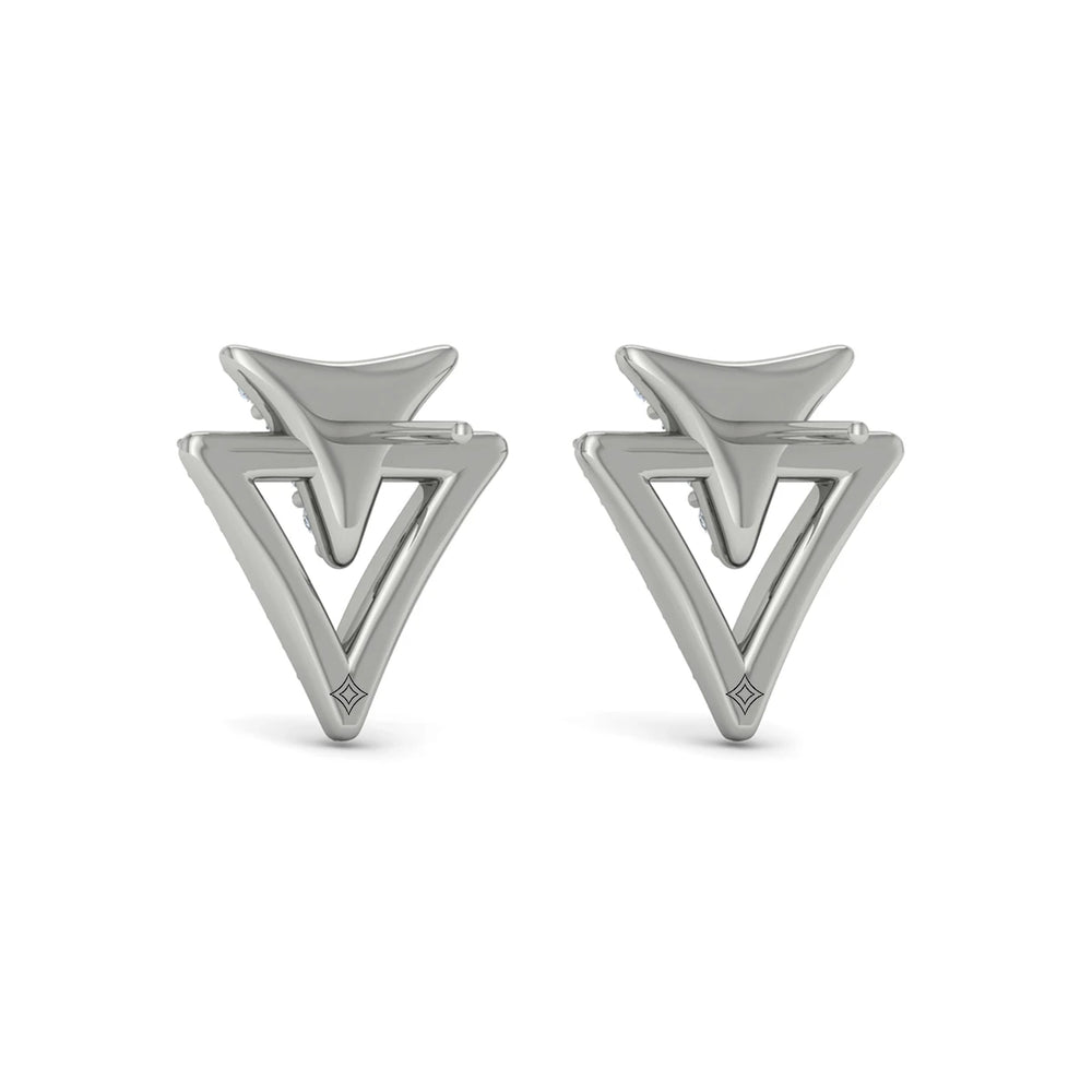 Diamond Double Trinity Open Stud Earrings White Gold