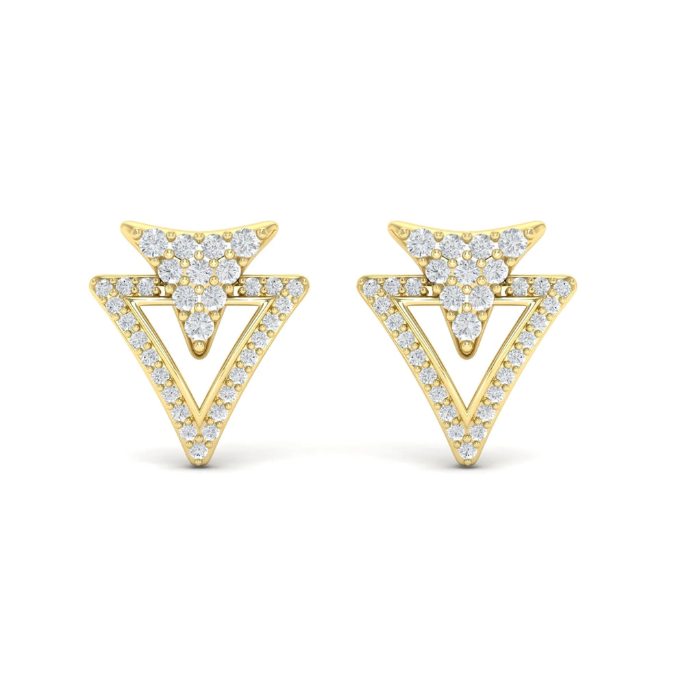 Diamond Double Trinity Open Stud Earrings Yellow Gold
