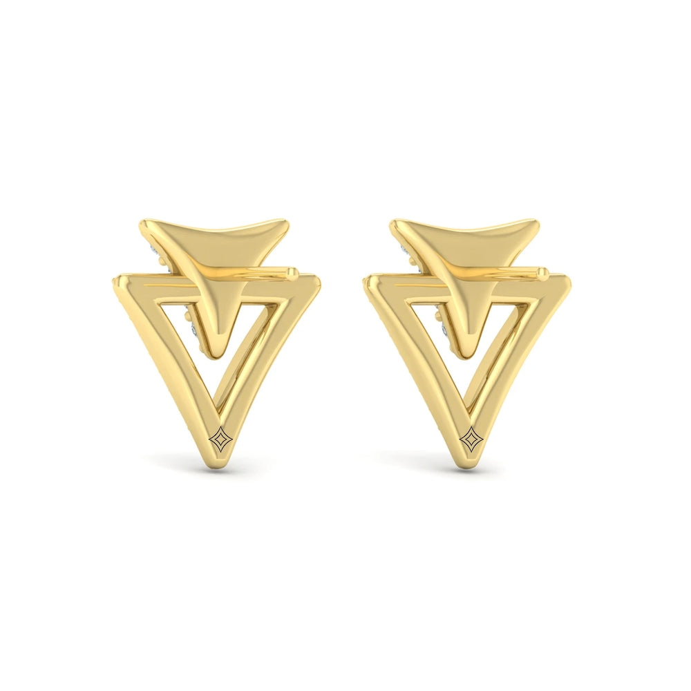 Diamond Double Trinity Open Stud Earrings Yellow Gold