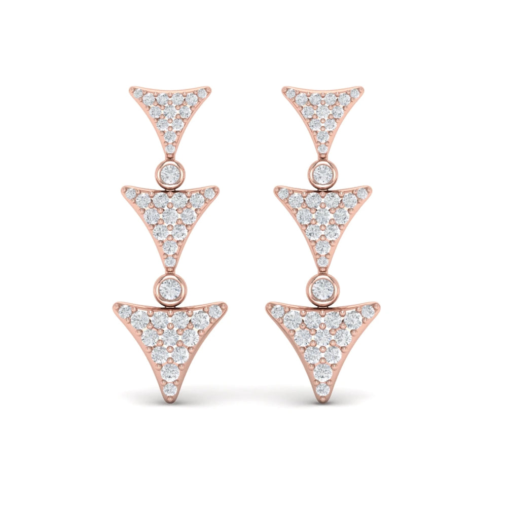 Diamond Trinity Drop Statement Earrings Rose Gold