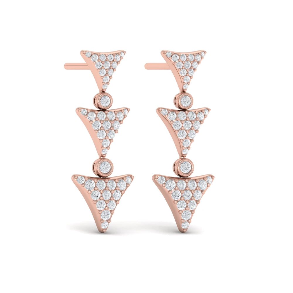 Diamond Trinity Drop Statement Earrings Rose Gold