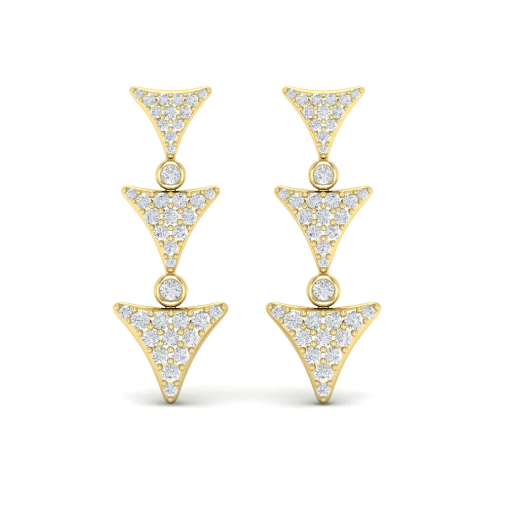 Diamond Trinity Drop Statement Earrings Yellow Gold