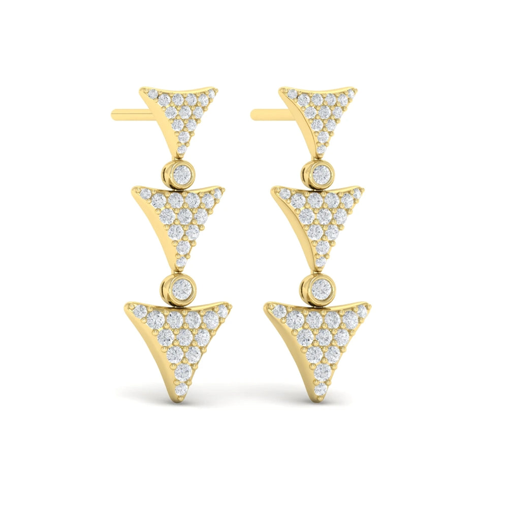 Diamond Trinity Drop Statement Earrings Yellow Gold