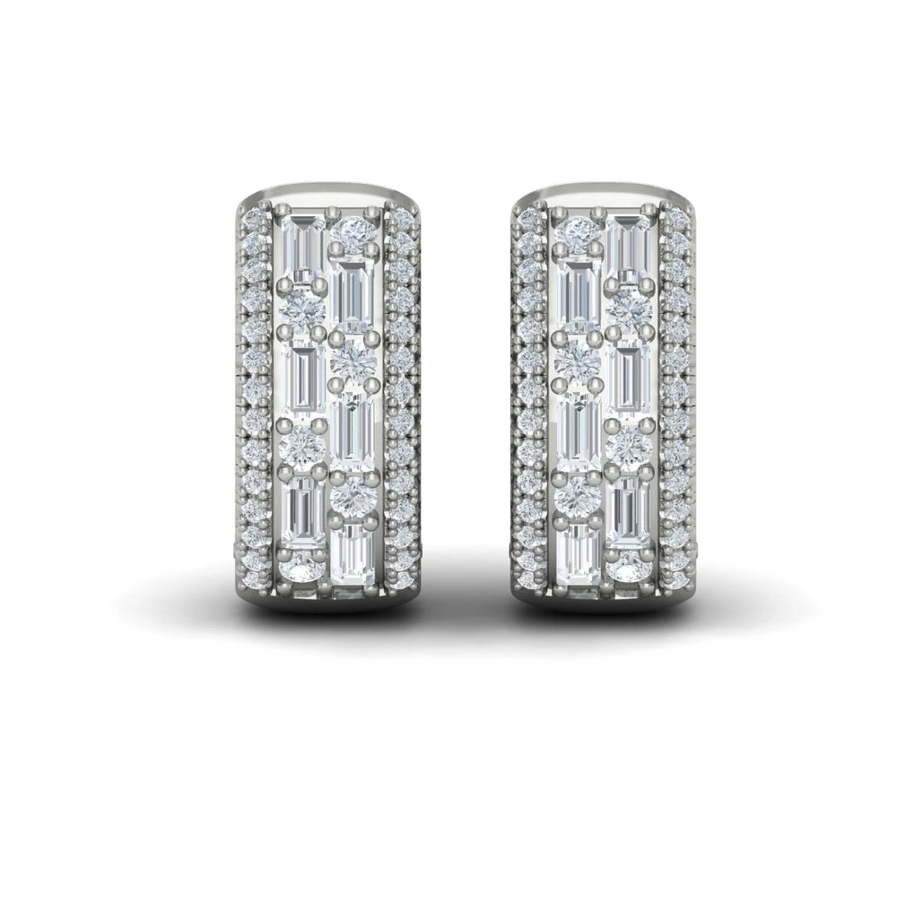 Diamond Baguette Multi Row Huggie Earrings White Gold