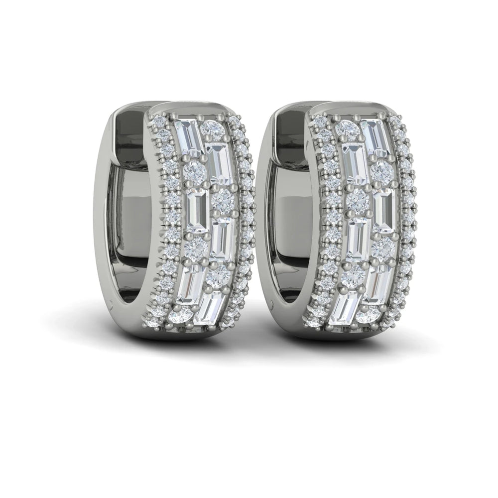 Diamond Baguette Multi Row Huggie Earrings Platinum