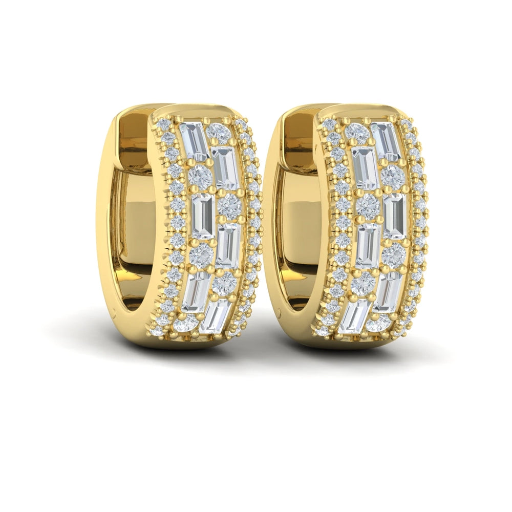 Diamond Baguette Multi Row Huggie Earrings Yellow Gold