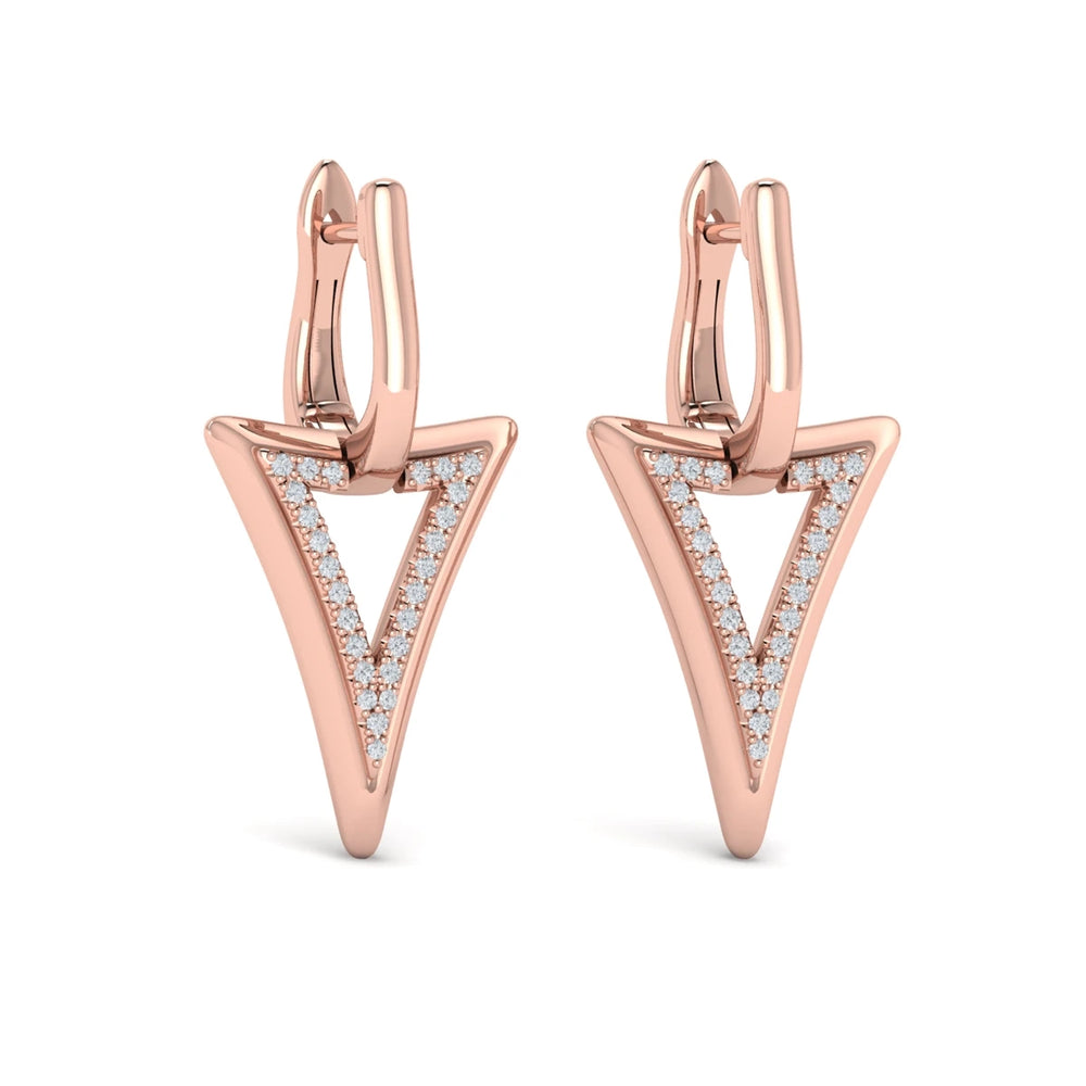 Diamond Open Double Trinity Huggie Earrings Rose Gold