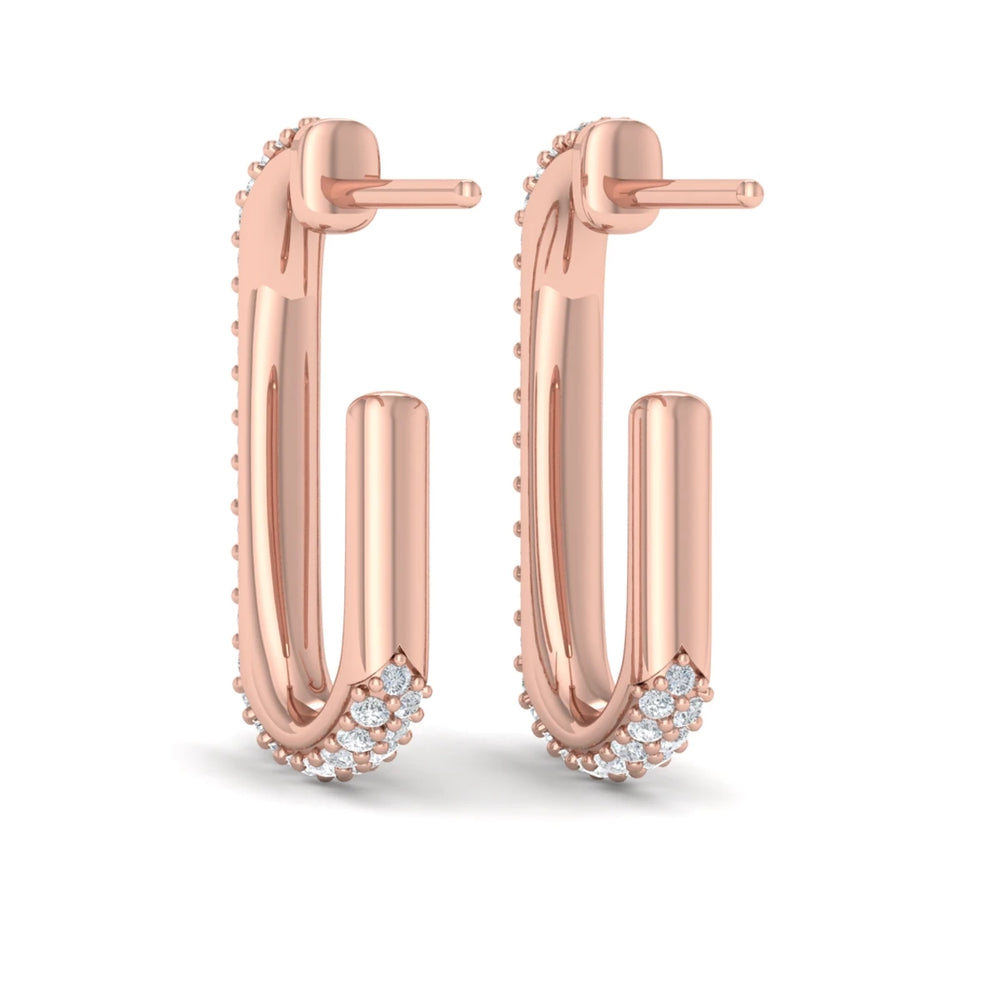 Diamond Elongated Hoop Earrings Rose Gold
