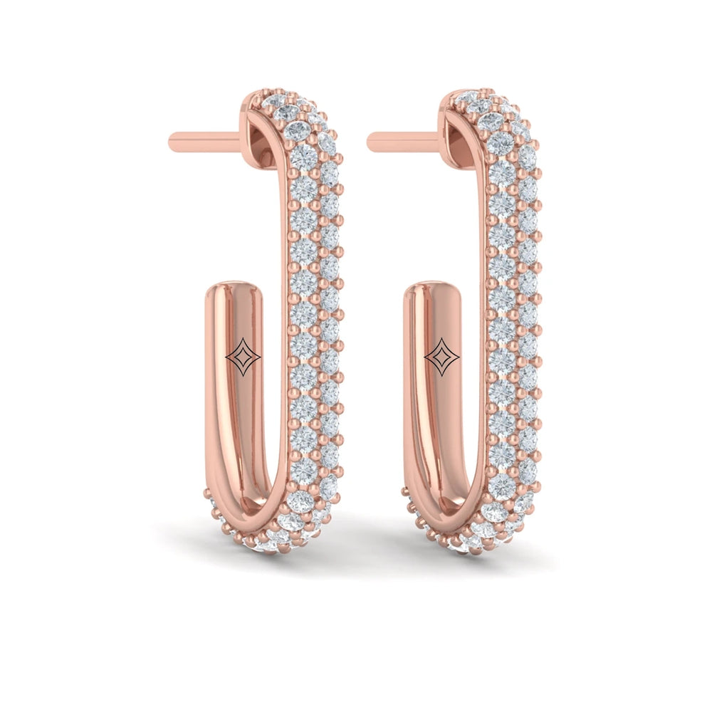 Diamond Elongated Hoop Earrings Rose Gold