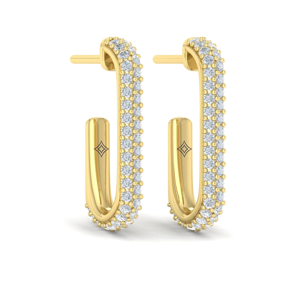Diamond Elongated Hoop Earrings Yellow Gold