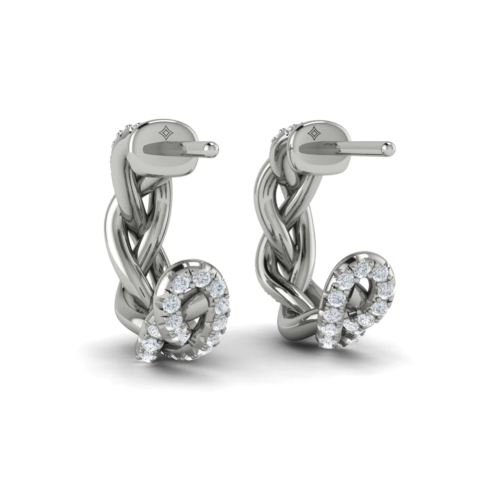 Alternating Diamond Twist Huggie Hoop Earrings Platinum