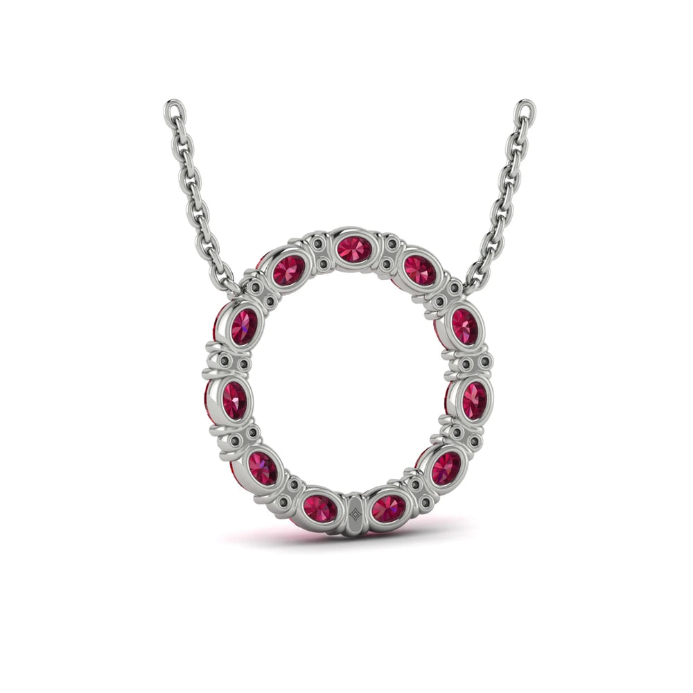Oval Ruby and Diamond Open Circle Pendant Necklace Platinum