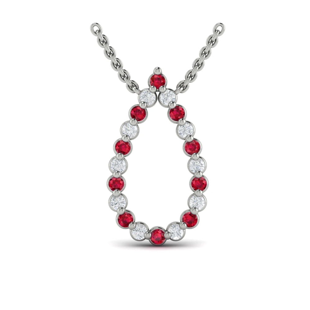Diamond and Ruby  Open Teardrop Pendant Necklace Platinum