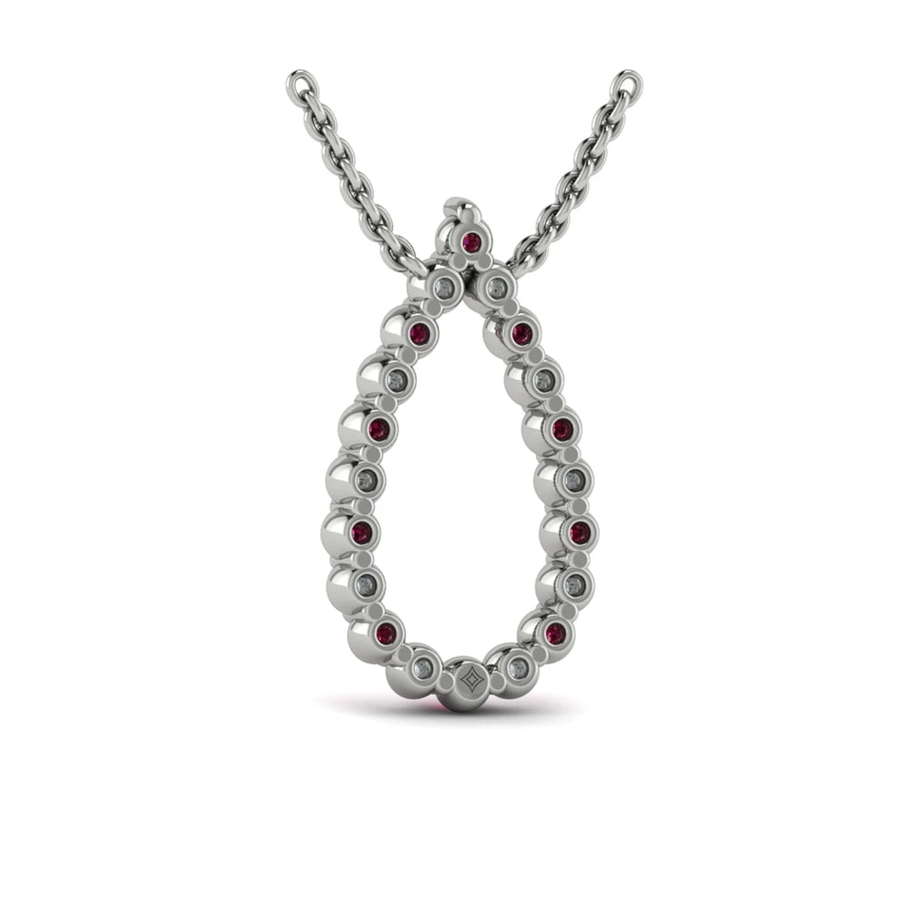 Diamond and Ruby  Open Teardrop Pendant Necklace Platinum