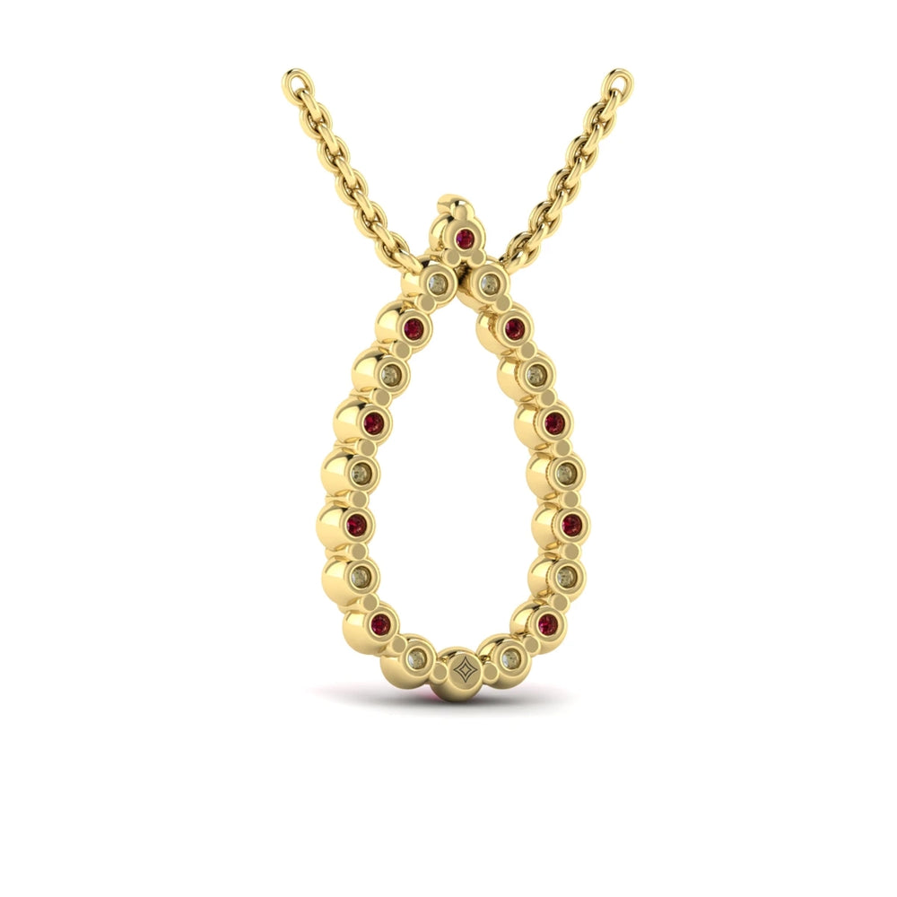 Diamond and Ruby  Open Teardrop Pendant Necklace Yellow Gold