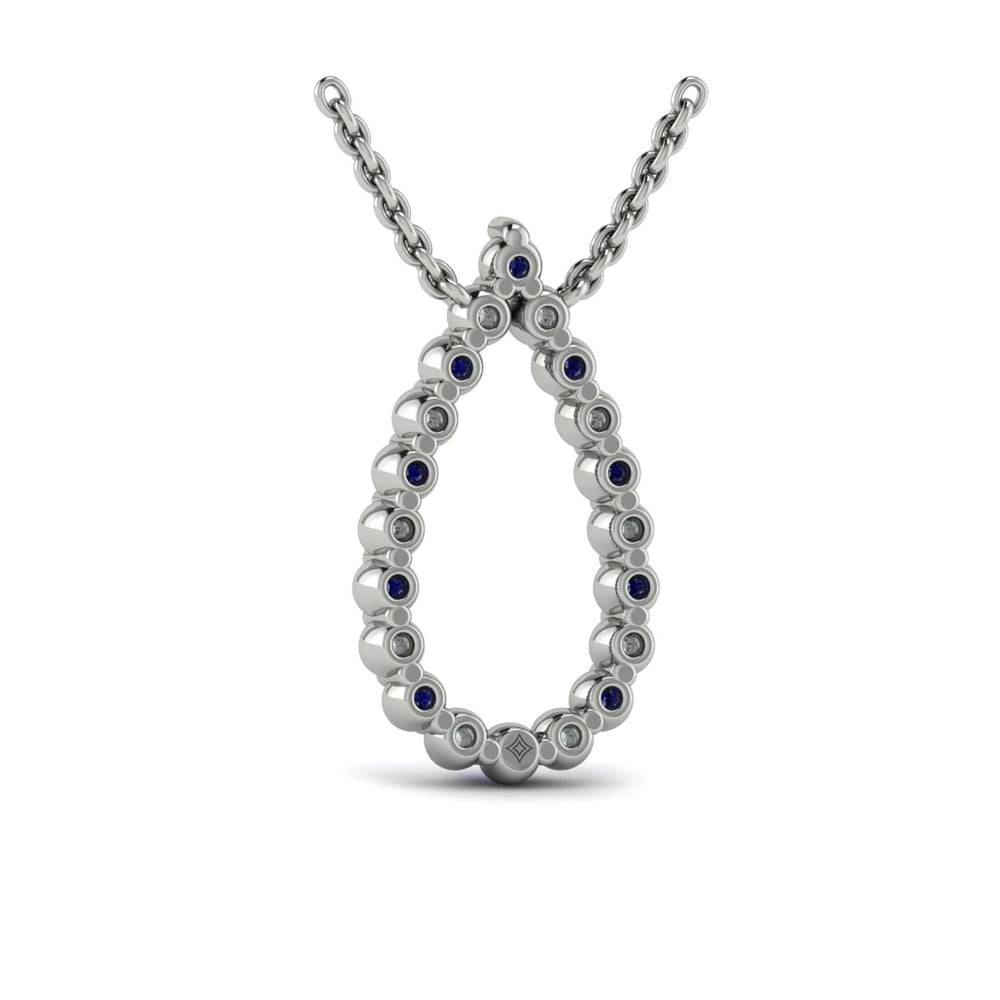 Diamond and Blue Sapphire  Open Teardrop Pendant Necklace Platinum