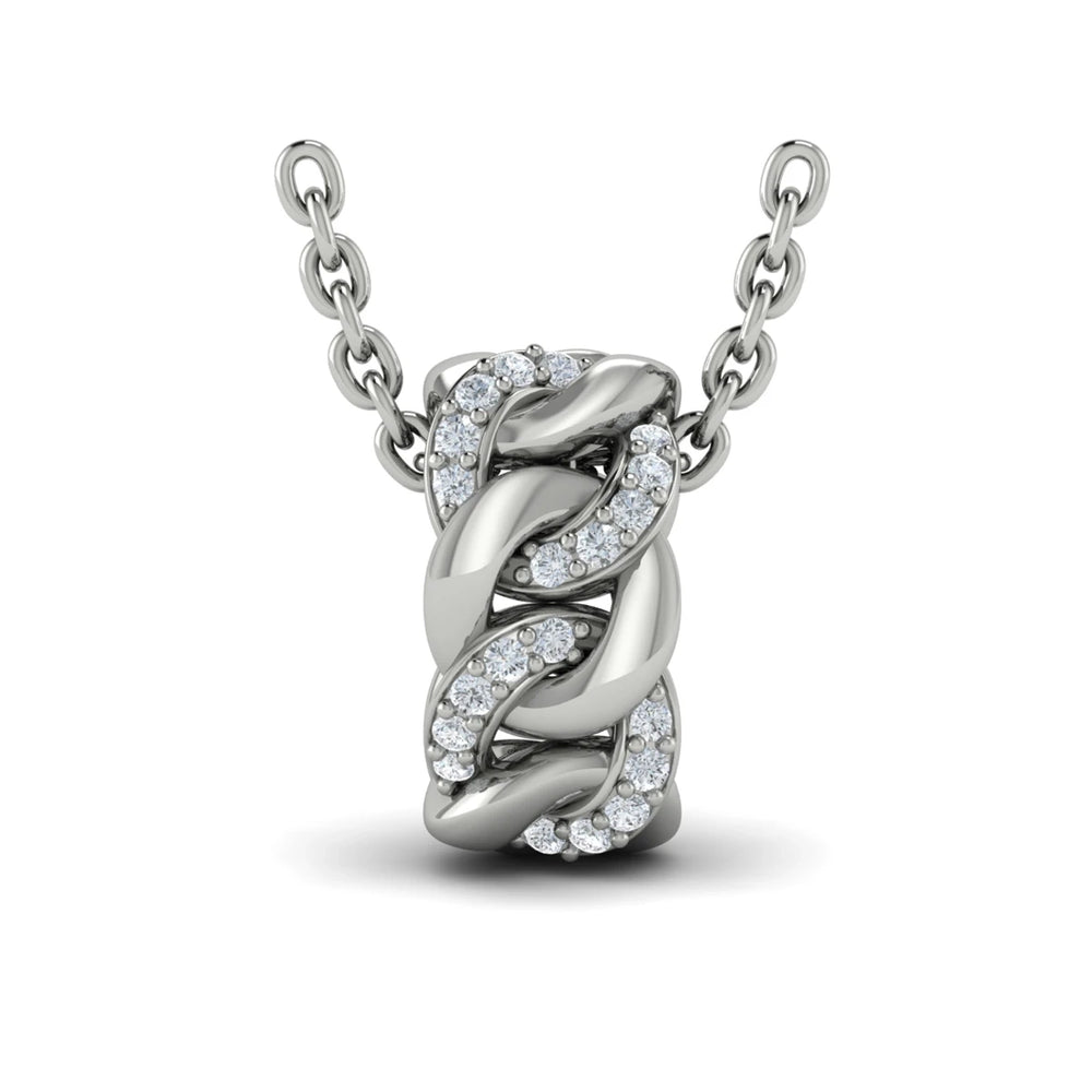 Channel Set Link with Diamonds Pendant Necklace White Gold