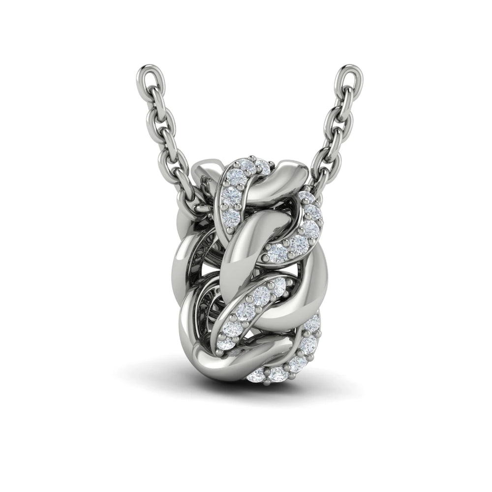 Channel Set Link with Diamonds Pendant Necklace White Gold