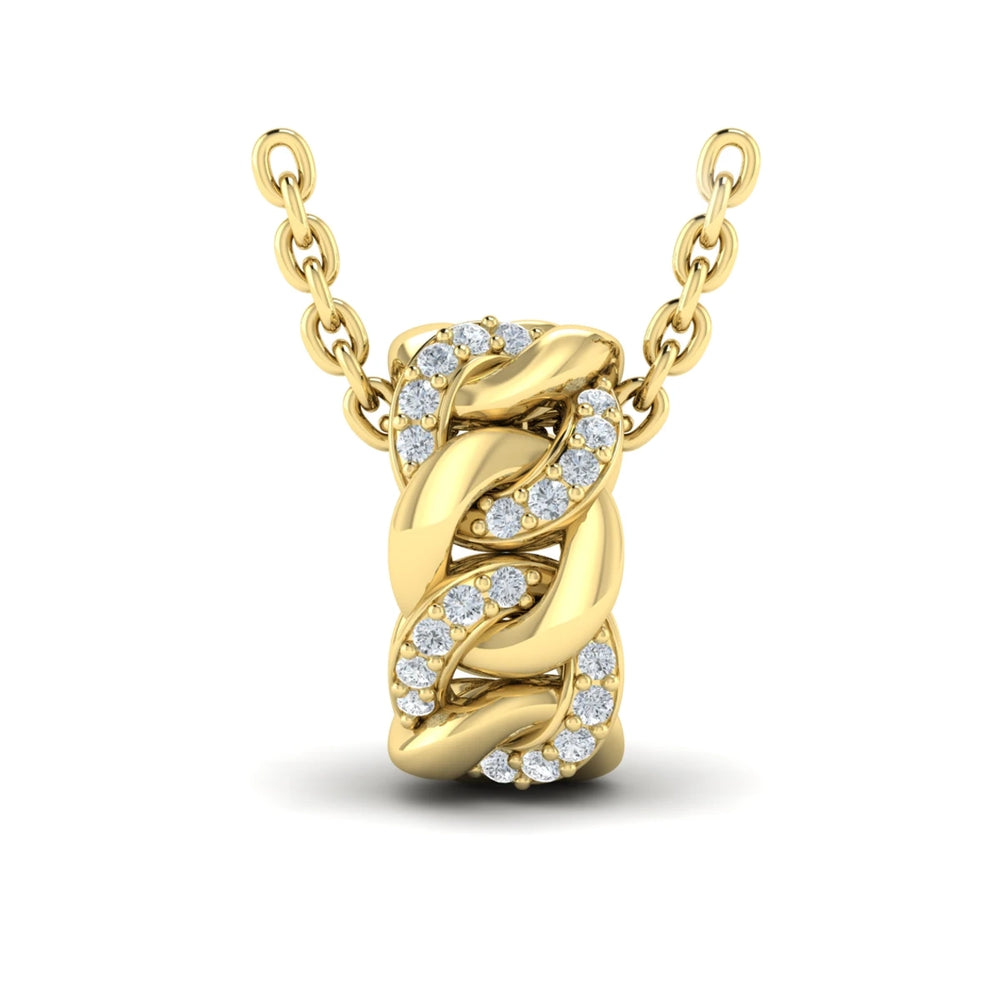 Channel Set Link with Diamonds Pendant Necklace Yellow Gold