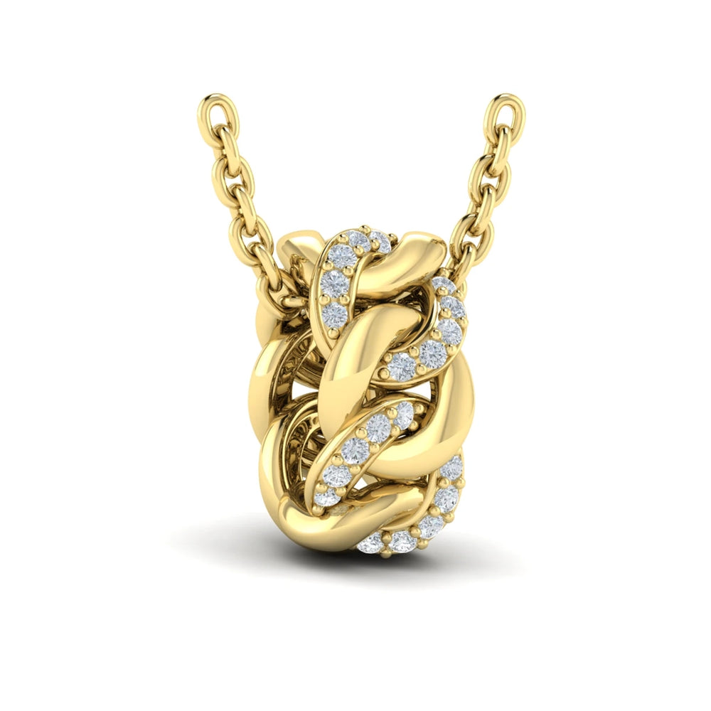 Channel Set Link with Diamonds Pendant Necklace Yellow Gold