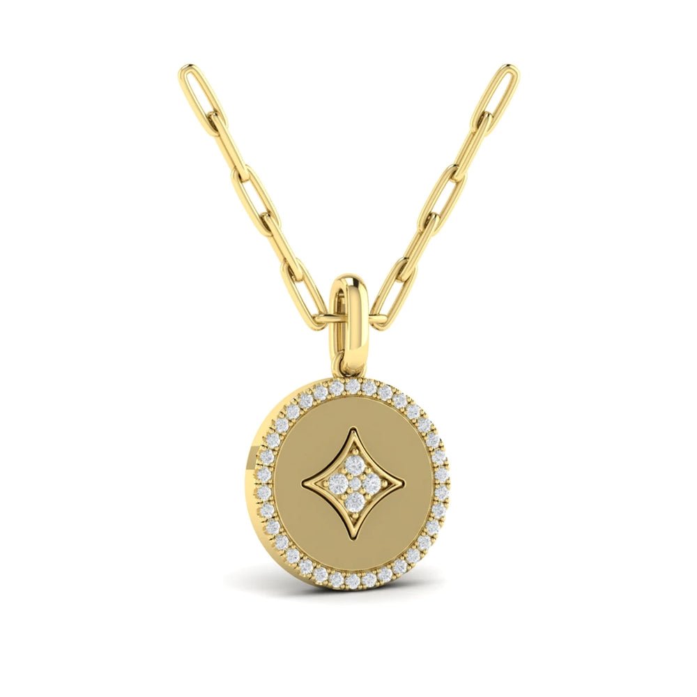 Center Star Diamonds and Bezel Pendant Necklace Yellow Gold