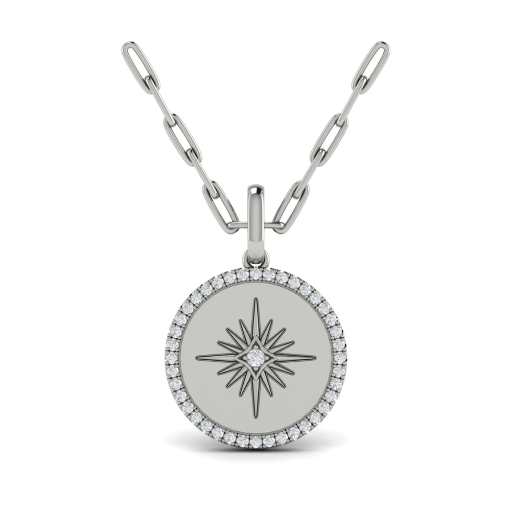 Center Starburst Diamond and Bezel Pendant Necklace Platinum