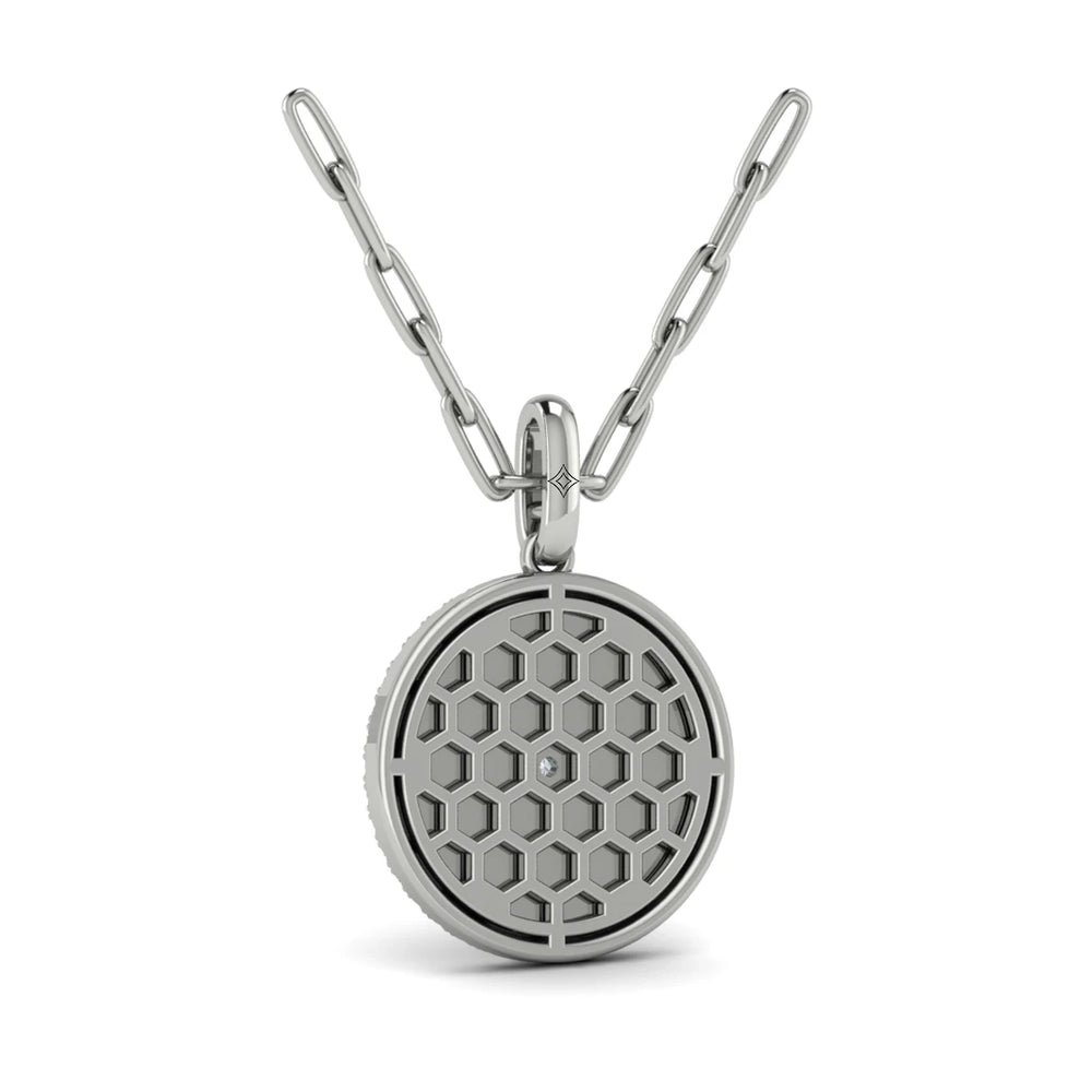 Center Starburst Diamond and Bezel Pendant Necklace Platinum