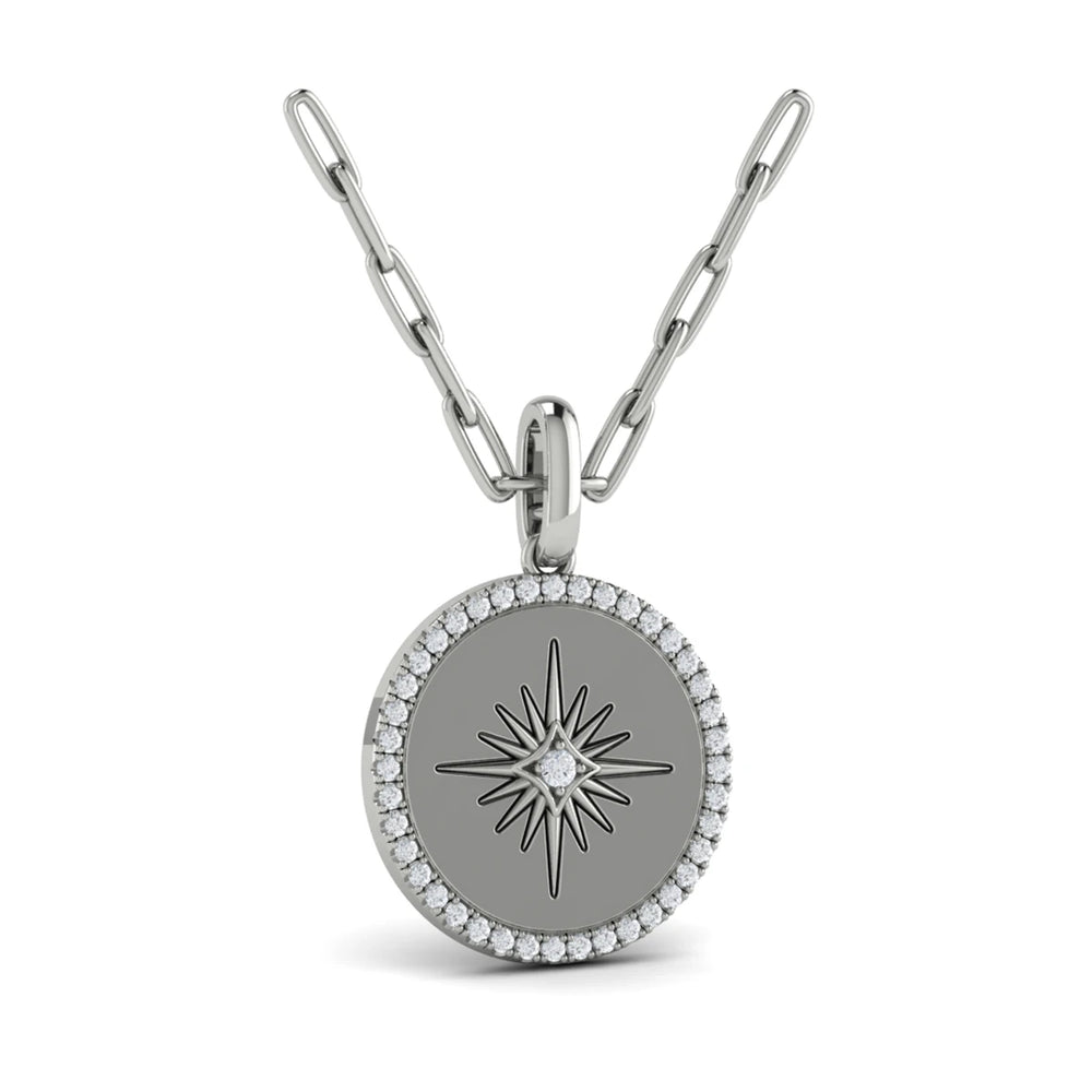 Center Starburst Diamond and Bezel Pendant Necklace Platinum