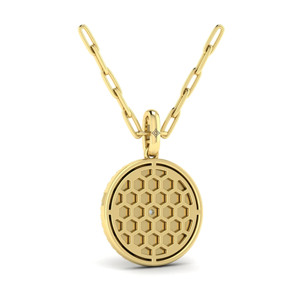 Center Starburst Diamond and Bezel Pendant Necklace Yellow Gold
