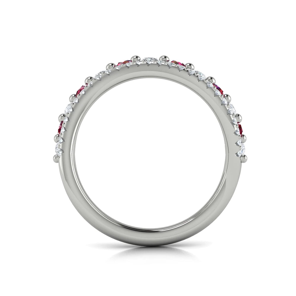 Diamond and Ruby Two Row Curved Ring White Gold