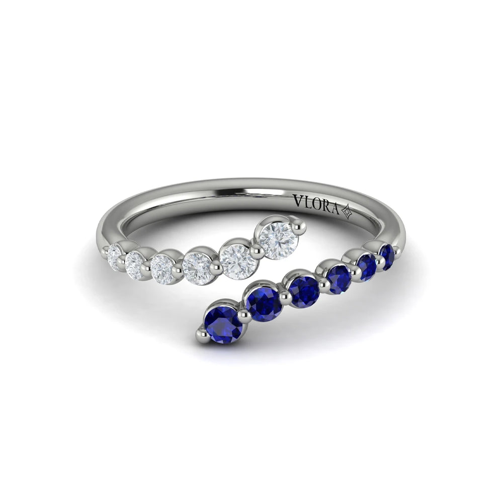 Diamond and Blue Sapphire Open Wrap Ring Platinum