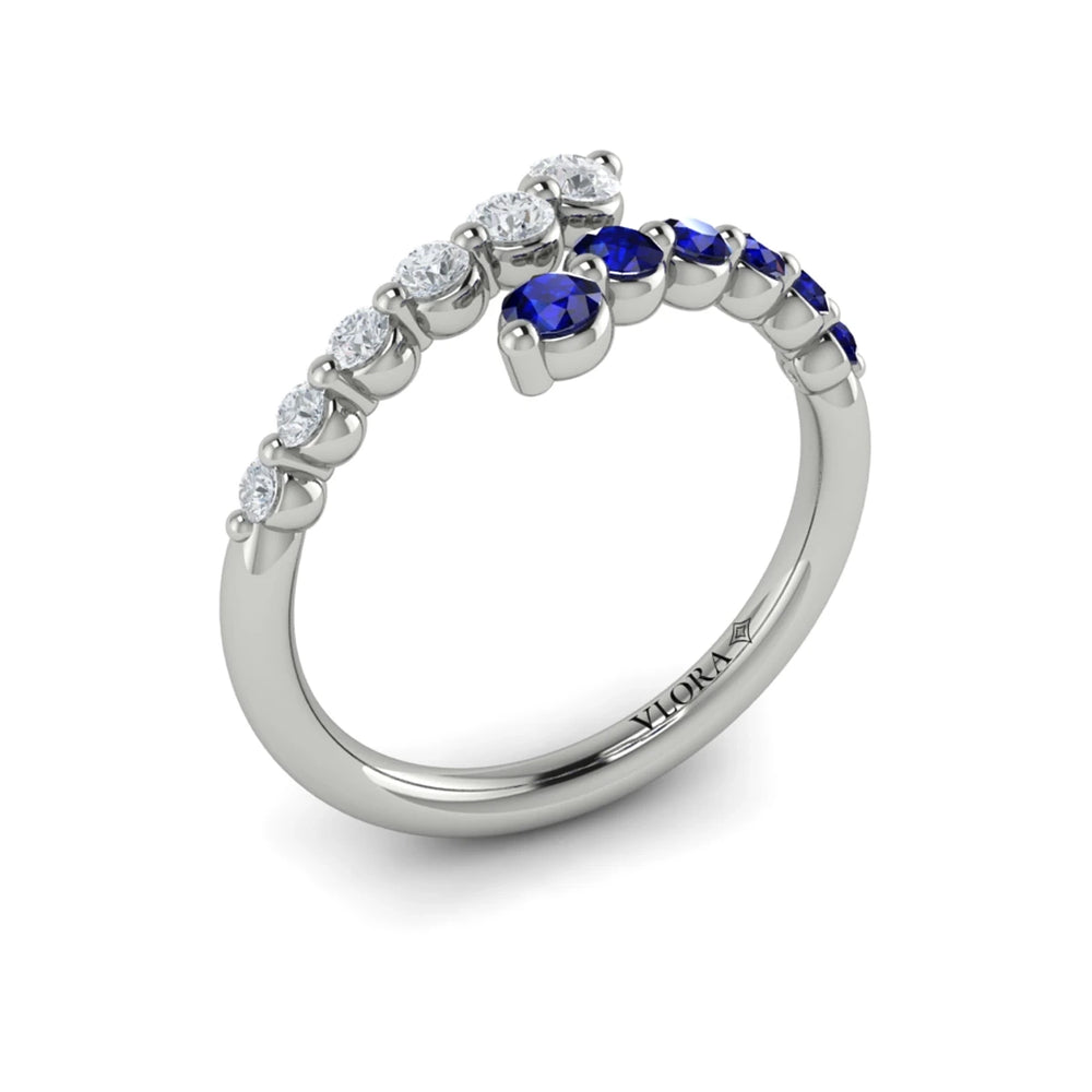 Diamond and Blue Sapphire Open Wrap Ring Platinum