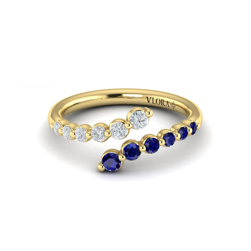 Diamond and Blue Sapphire Open Wrap Ring Yellow Gold