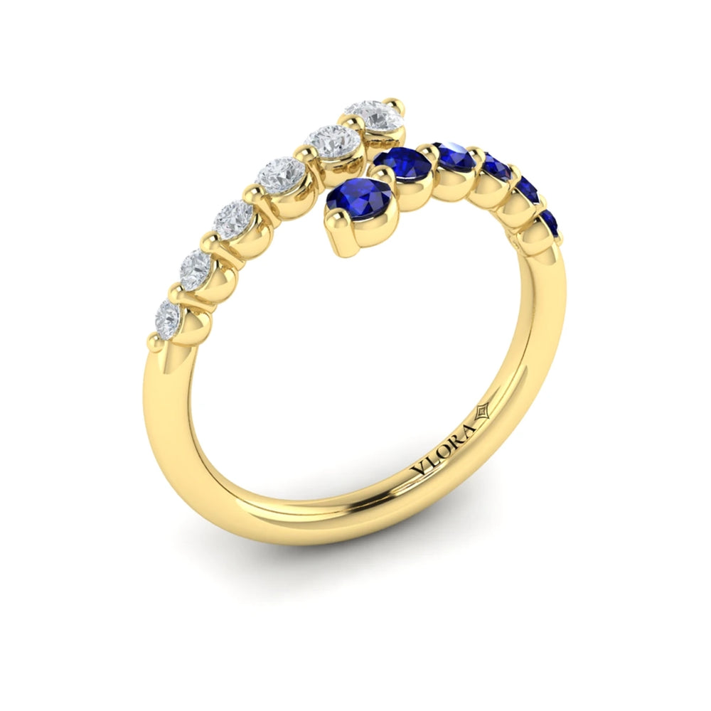 Diamond and Blue Sapphire Open Wrap Ring Yellow Gold