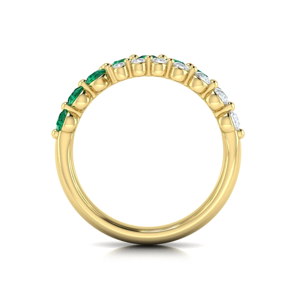 Diamond and Emerald Three Row Wrap Ring Yellow Gold