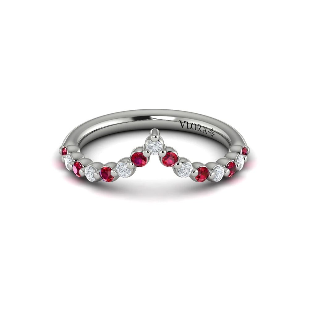 Diamond and Ruby Chevron Ring Platinum