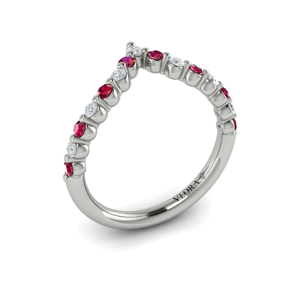 Diamond and Ruby Chevron Ring White Gold