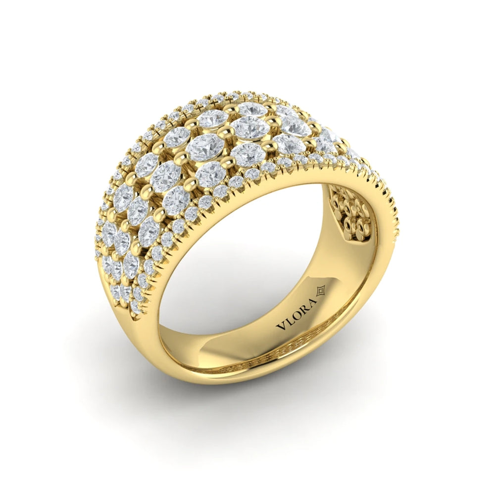 Diamond Multi-Row Statement Ring Yellow Gold