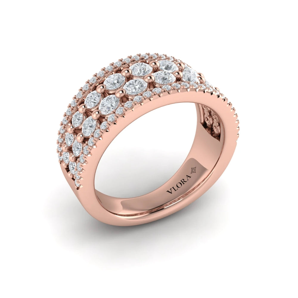 Diamond Multi-Row Statement Ring Rose Gold