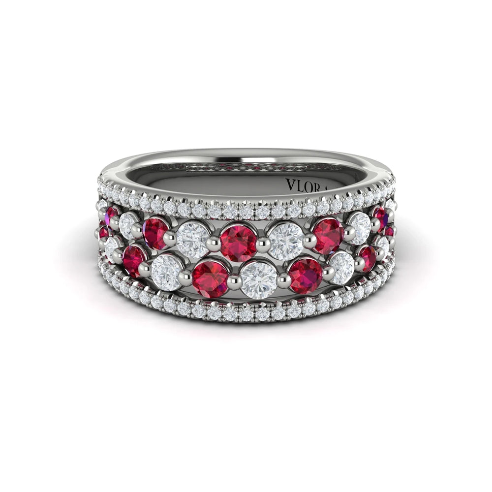 Diamond and Ruby Cluster Statement Ring Platinum