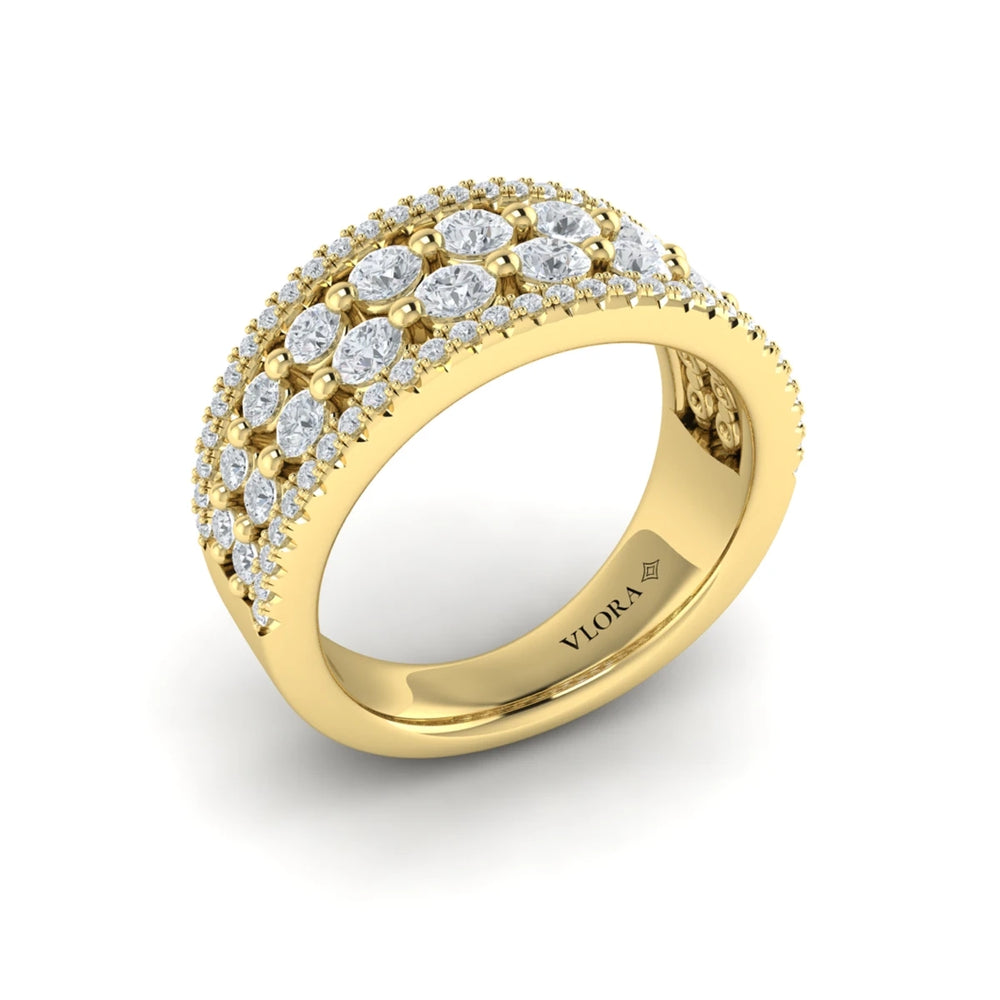 Diamond Multi-Row Statement Ring Yellow Gold
