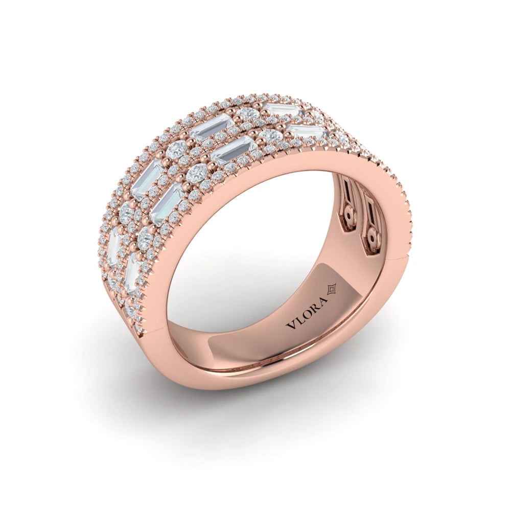 Diamond Baguette Multi-Row Ring Rose Gold