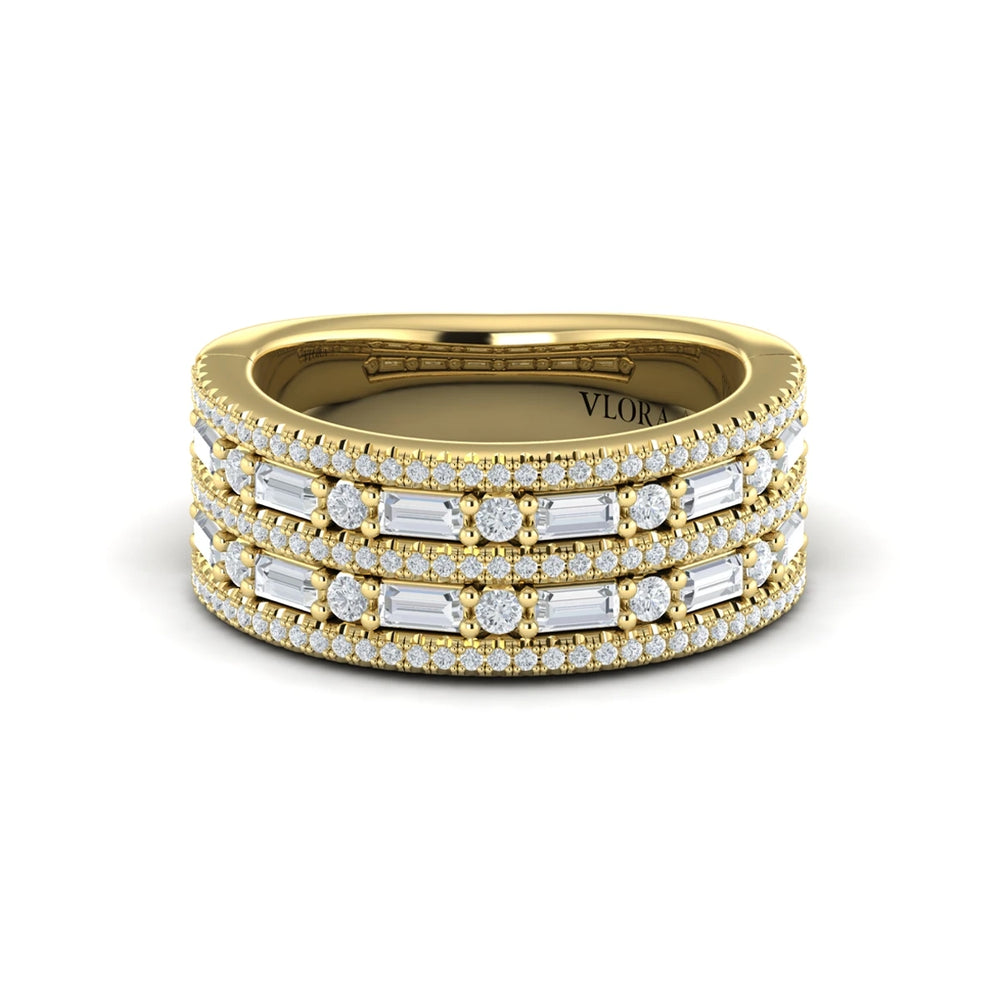 Diamond Baguette Multi-Row Ring Yellow Gold