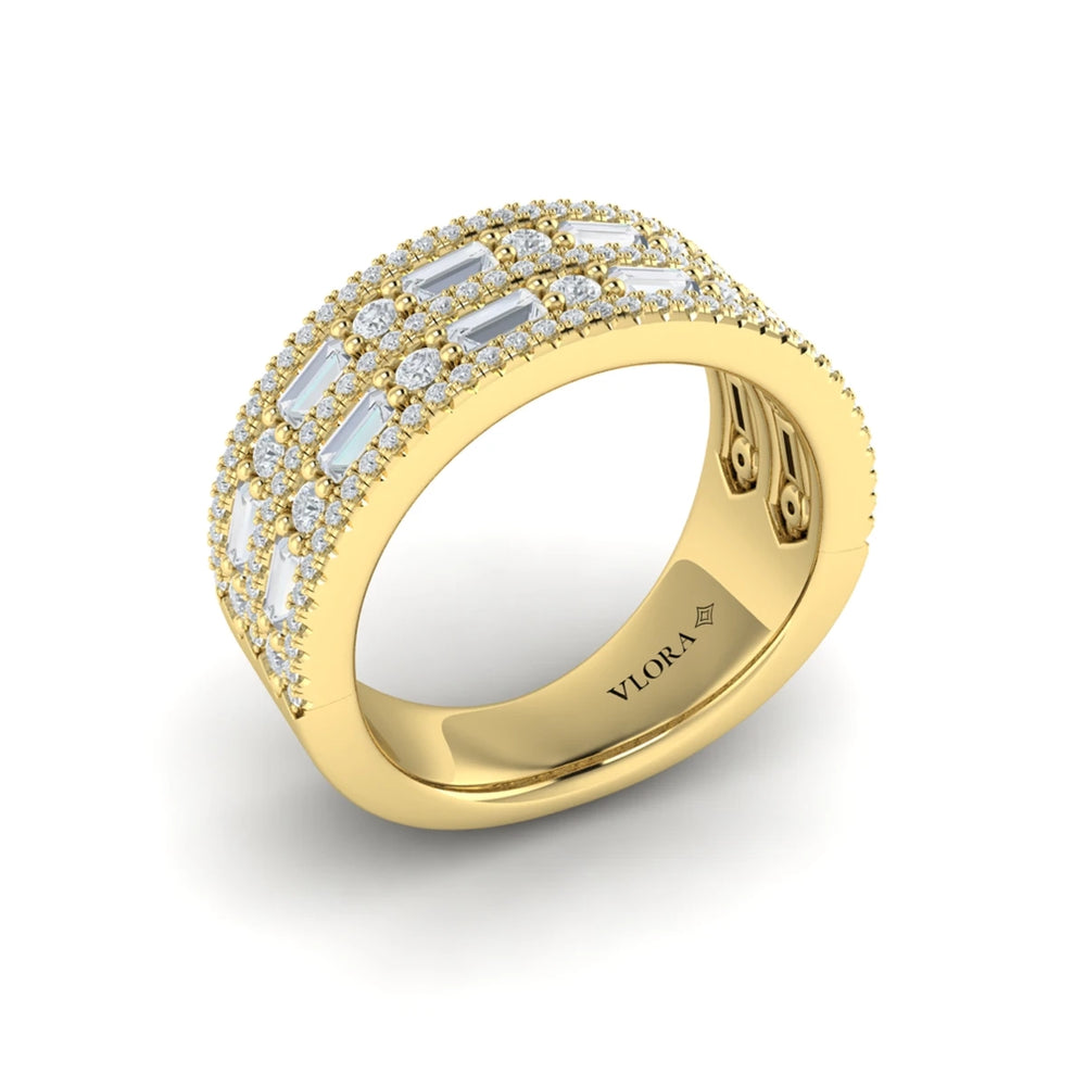 Diamond Baguette Multi-Row Ring Yellow Gold