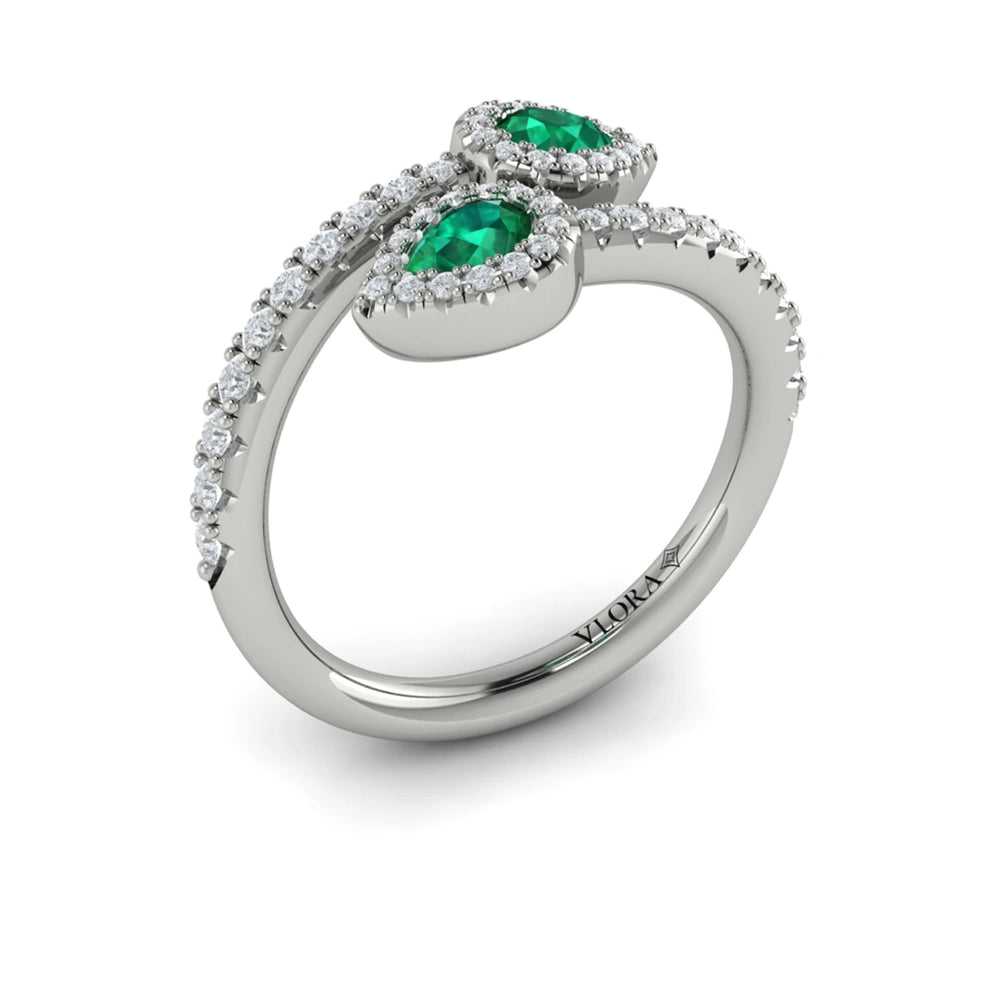 Diamond Wrapped Pear Emerald Ring White Gold